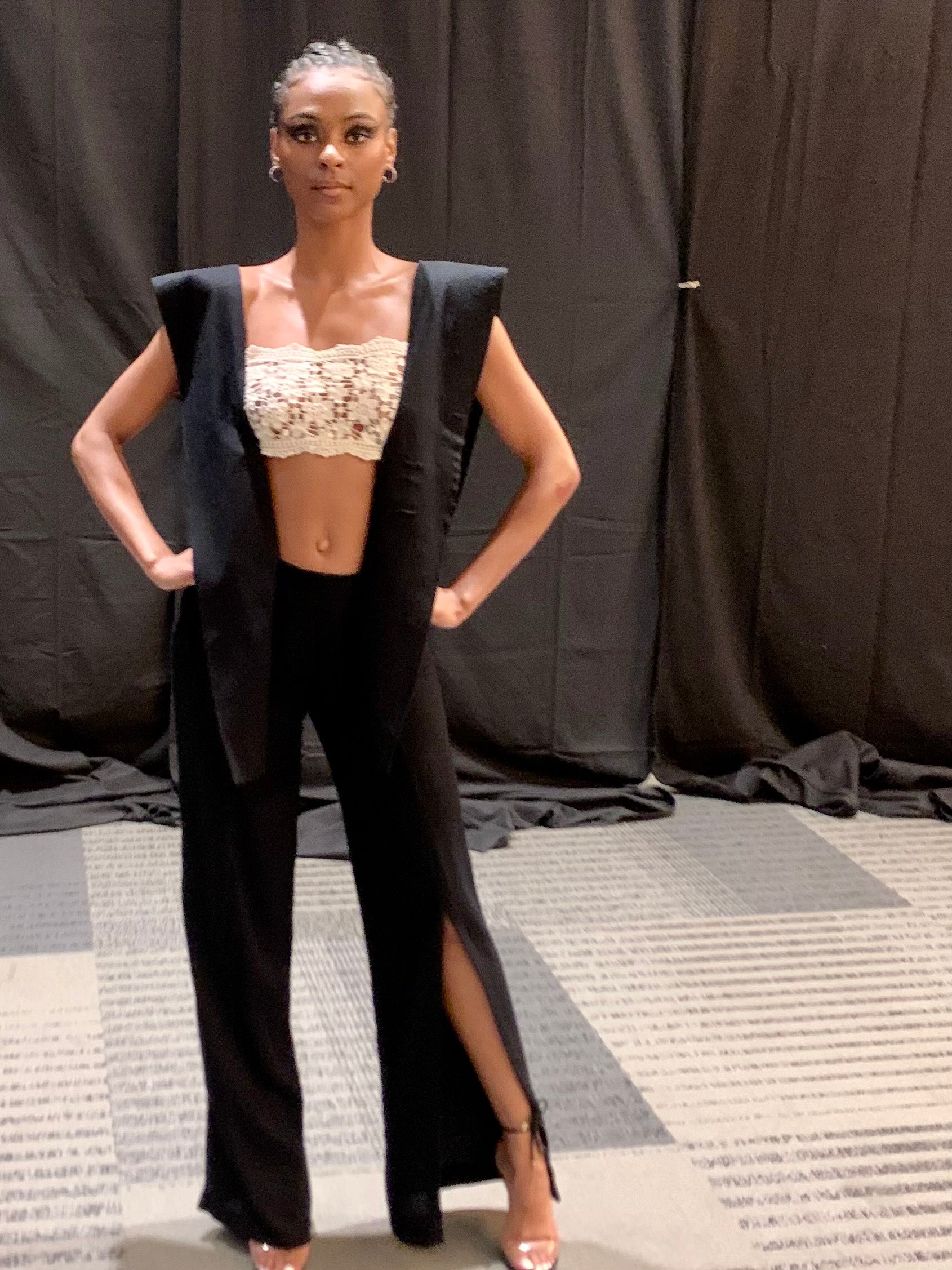 Midnight Eclipse Organic Ivory Cotton Lace Cropped top and black jumpsuit