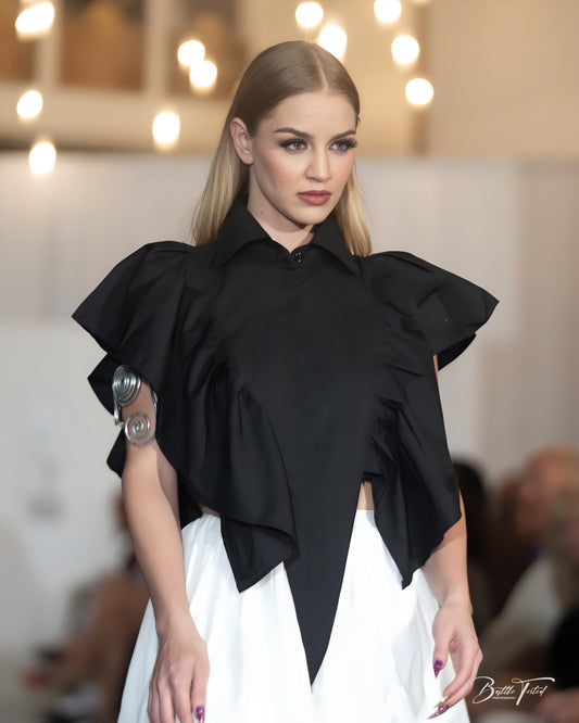 Altus Pants & Top — Off-White Layered Tencel & Sculpted Black Cotton