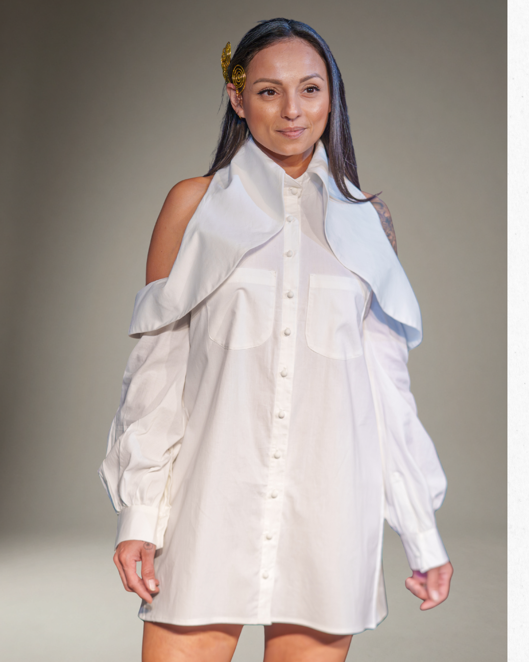 Je Suis La - Off-the-Shoulder Organic Cotton Shirt Dress