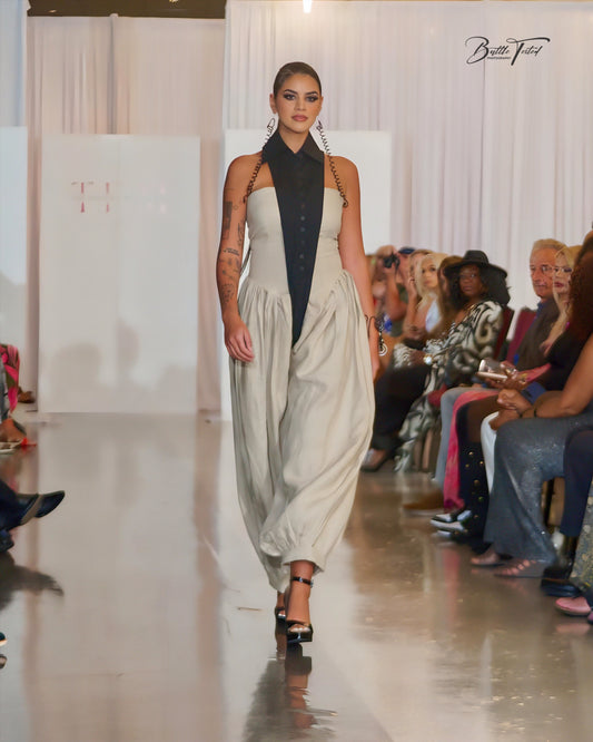 Axis I — Natural Linen Jumpsuit with Black Cotton Overlay