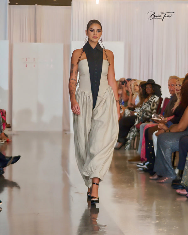 Axis I — Natural Linen Jumpsuit with Black Cotton Overlay