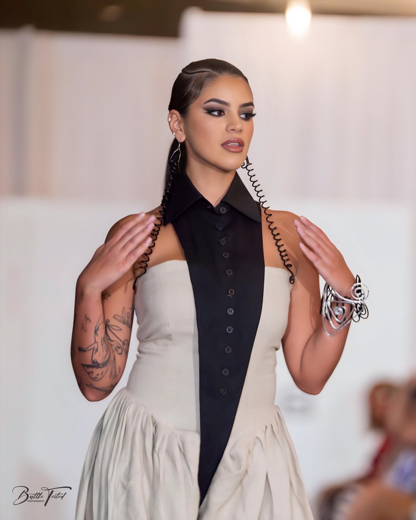 Axis I — Natural Linen Jumpsuit with Black Cotton Overlay