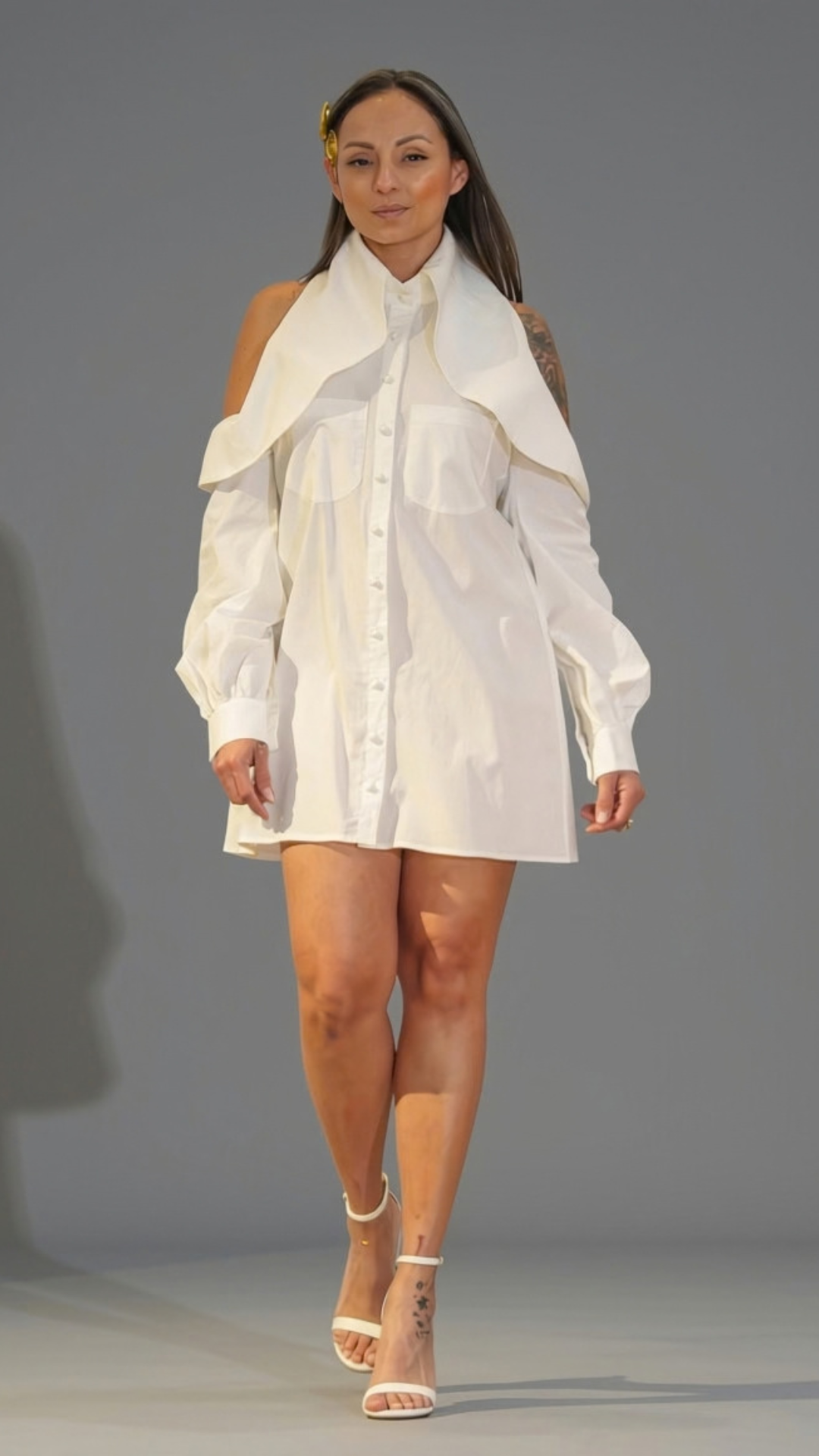 Je Suis La - Off-the-Shoulder Organic Cotton Shirt Dress