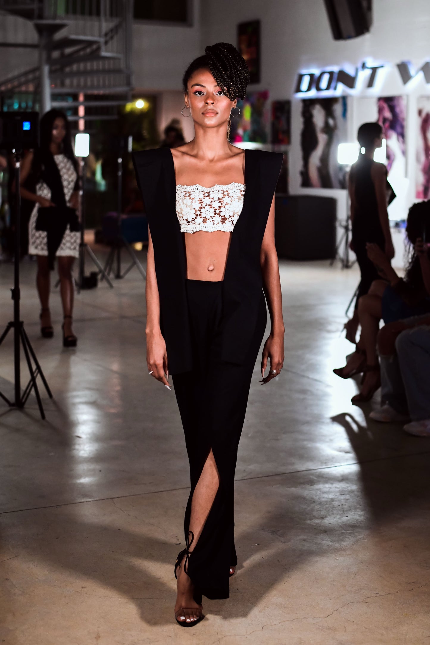 Midnight Eclipse Organic Ivory Cotton Lace Cropped top and black jumpsuit