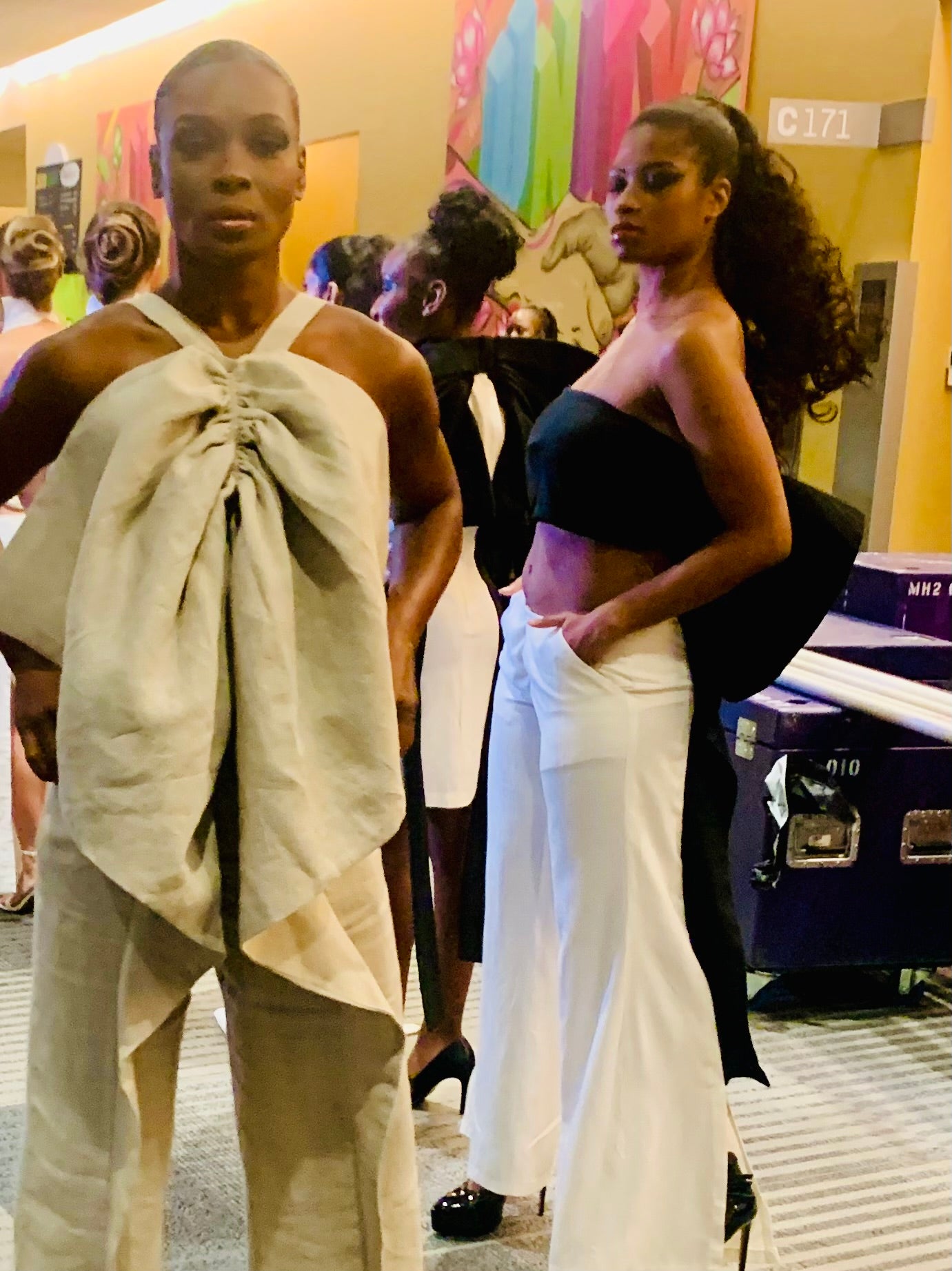 Anastasi Fashion design – Bowtie Linen Jumpsuit (Backstage at Columbus Fashion Week)