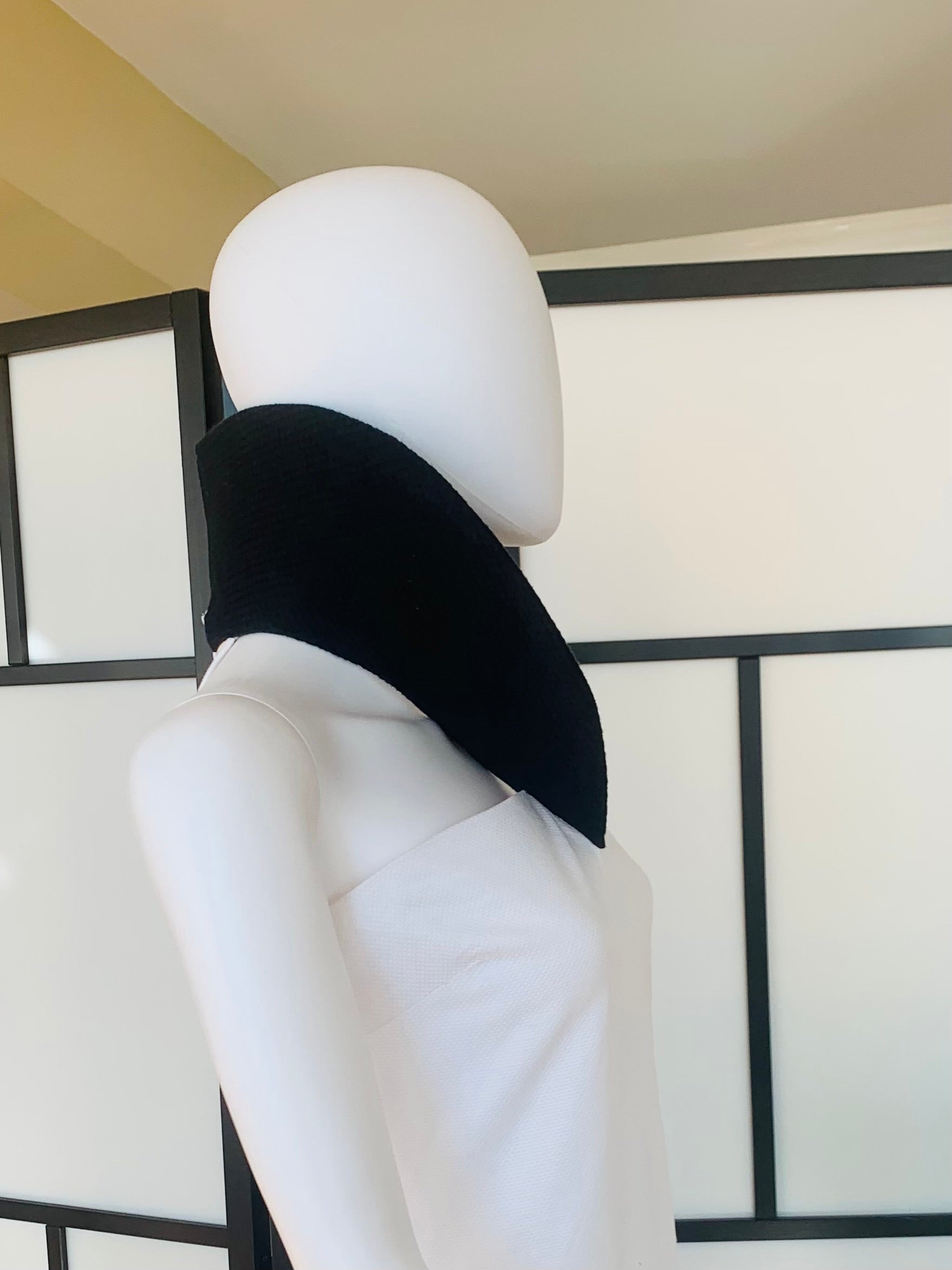 Anastasi Fashion design – Half Moon Eclipse White And Black Organic Cotton Dress (Side on Mannequin)