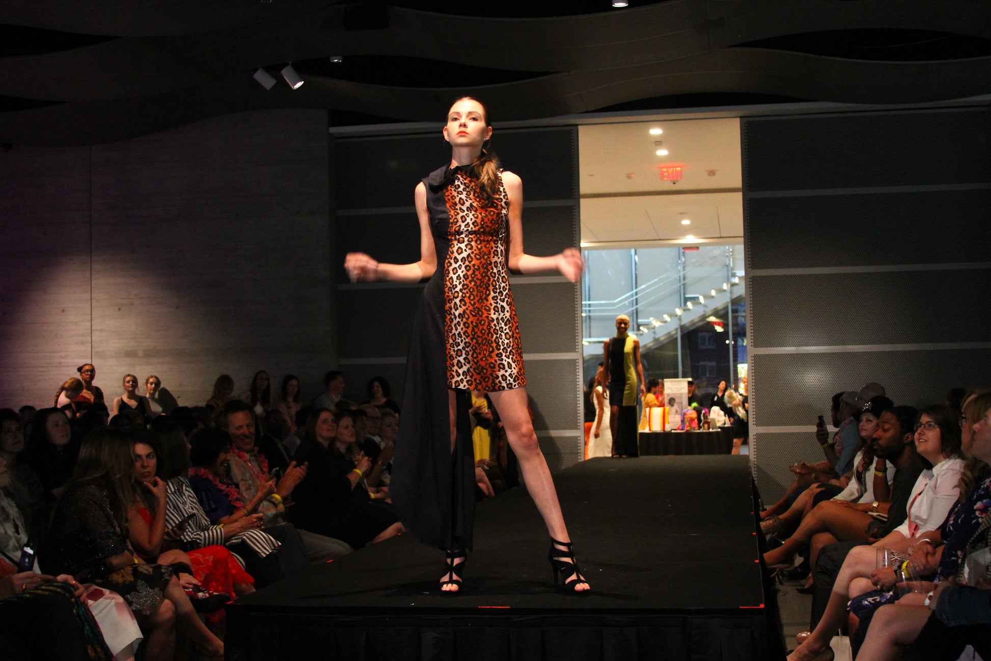 Anastasi Fashion design – Hooded Leopard Dress (Front, Hood Lowered)