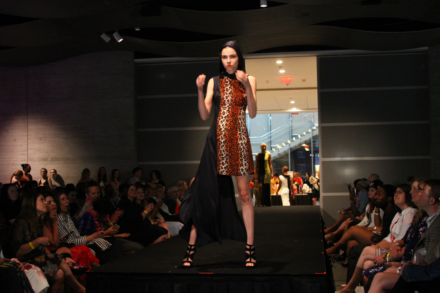 Anastasi Fashion design – Hooded Leopard Dress (Front, Hood Raised)