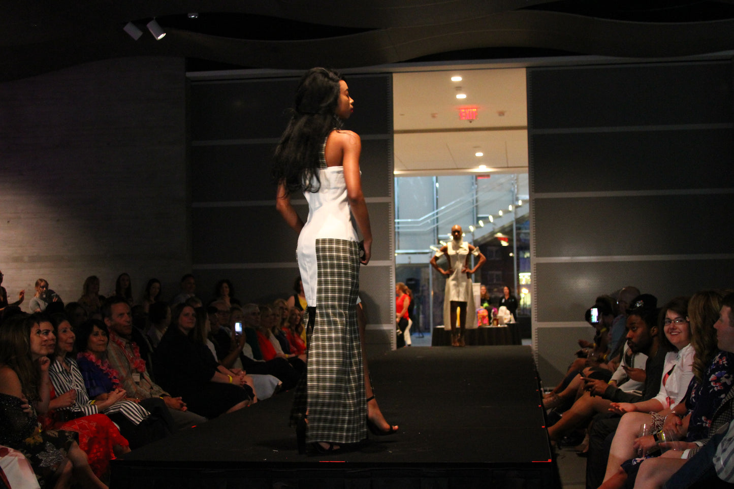 Anastasi Fashion design – Plaid And Denim Shirt Dress (Back)