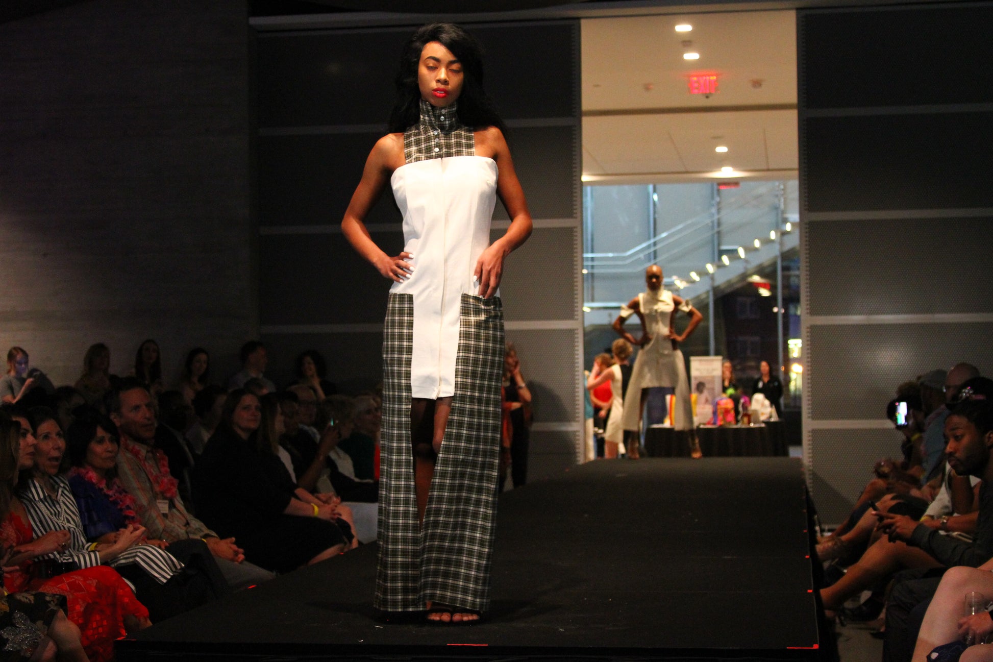 Anastasi Fashion design – Plaid And Denim Shirt Dress (Front Stance)