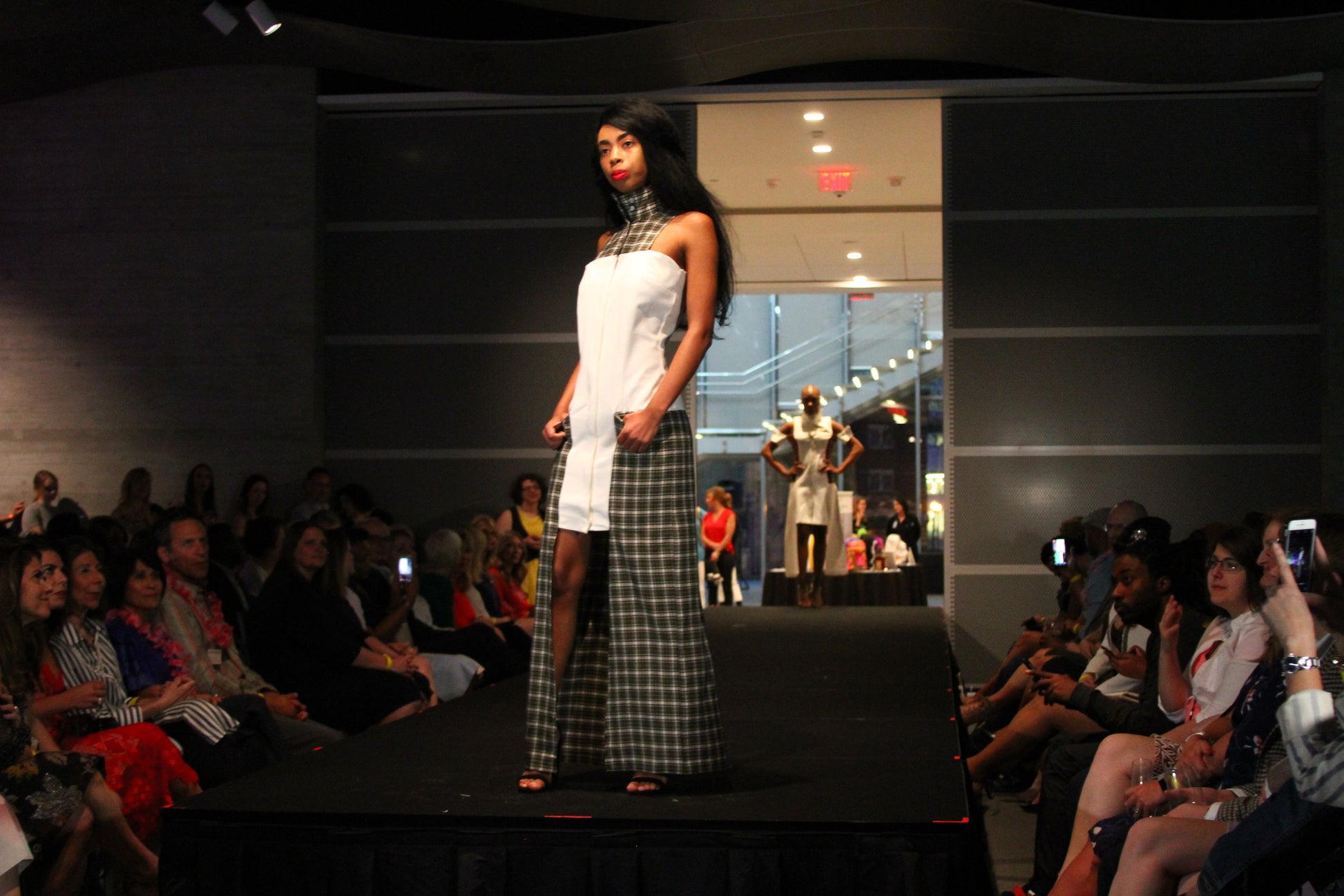 Anastasi Fashion design – Plaid And Denim Shirt Dress (Side)