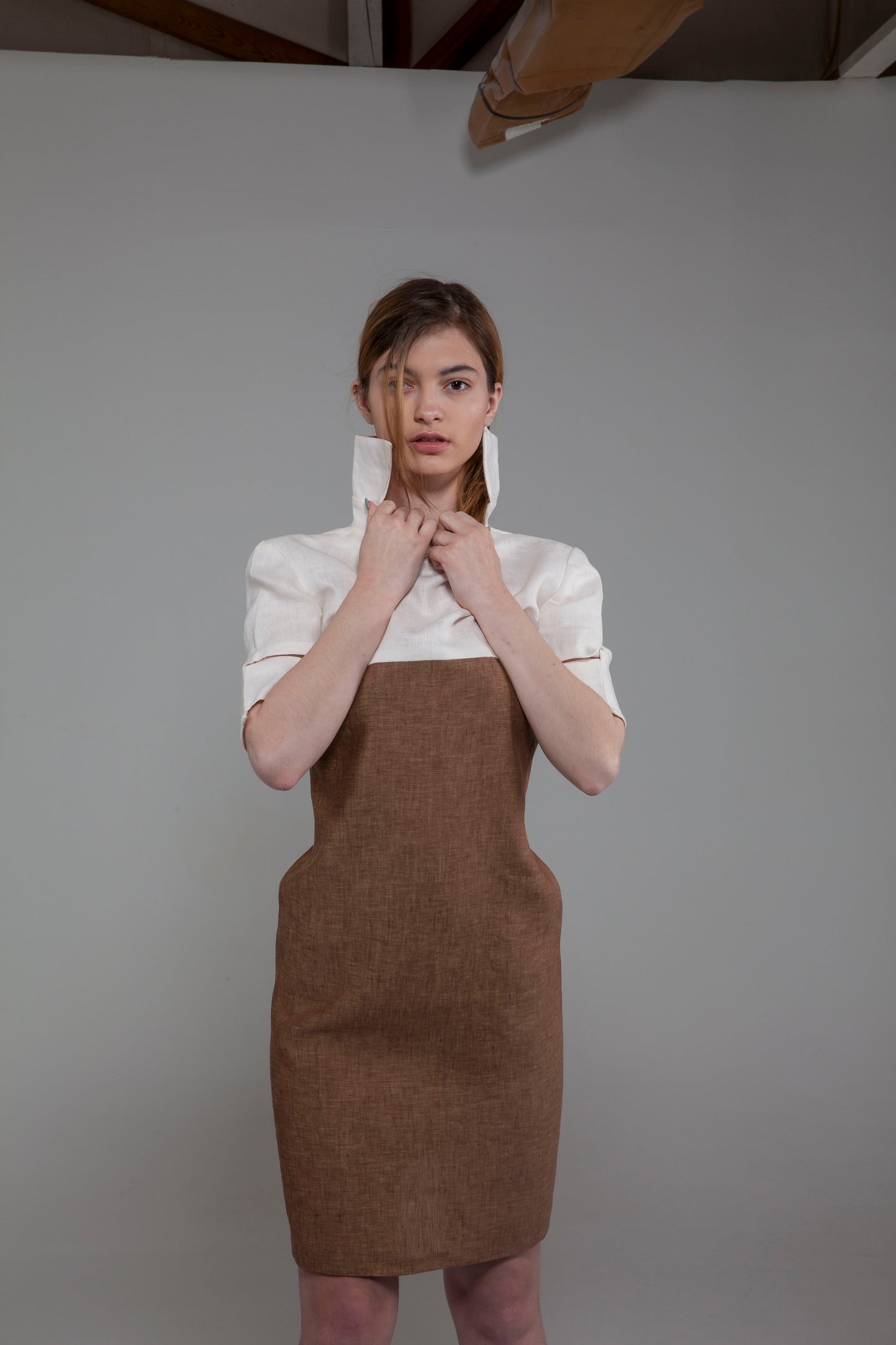 Anastasi Fashion design – Short Sleeve Cut-Out Dress (Front, Grabbing Collar)